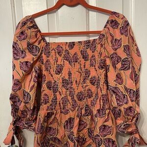 Floral Smocked Women's Top - Pink and Purple